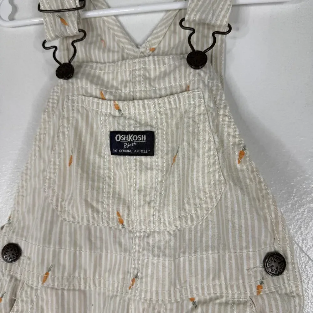 OshKosh Overalls Shortall Carrot Striped Vestbak Baby Boys 2T Beige Easter